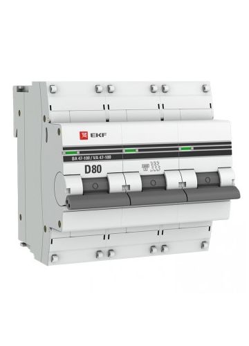 Автоматический выключатель 3P 80А (D) 10kA ВА 47-100 EKF PROxima (mcb47100-3-80D-pro)